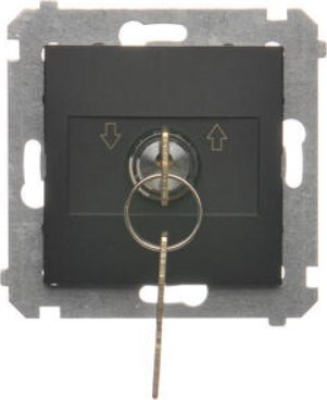 Kontakt-Simon Simon 54 Łącznik na kluczyk rolet. chwilowy (moduł) 3poz. I-0-II 2 styki NO 5A 250 wyj. klucza w pozycji 0 czarny mat DPZK.01/49