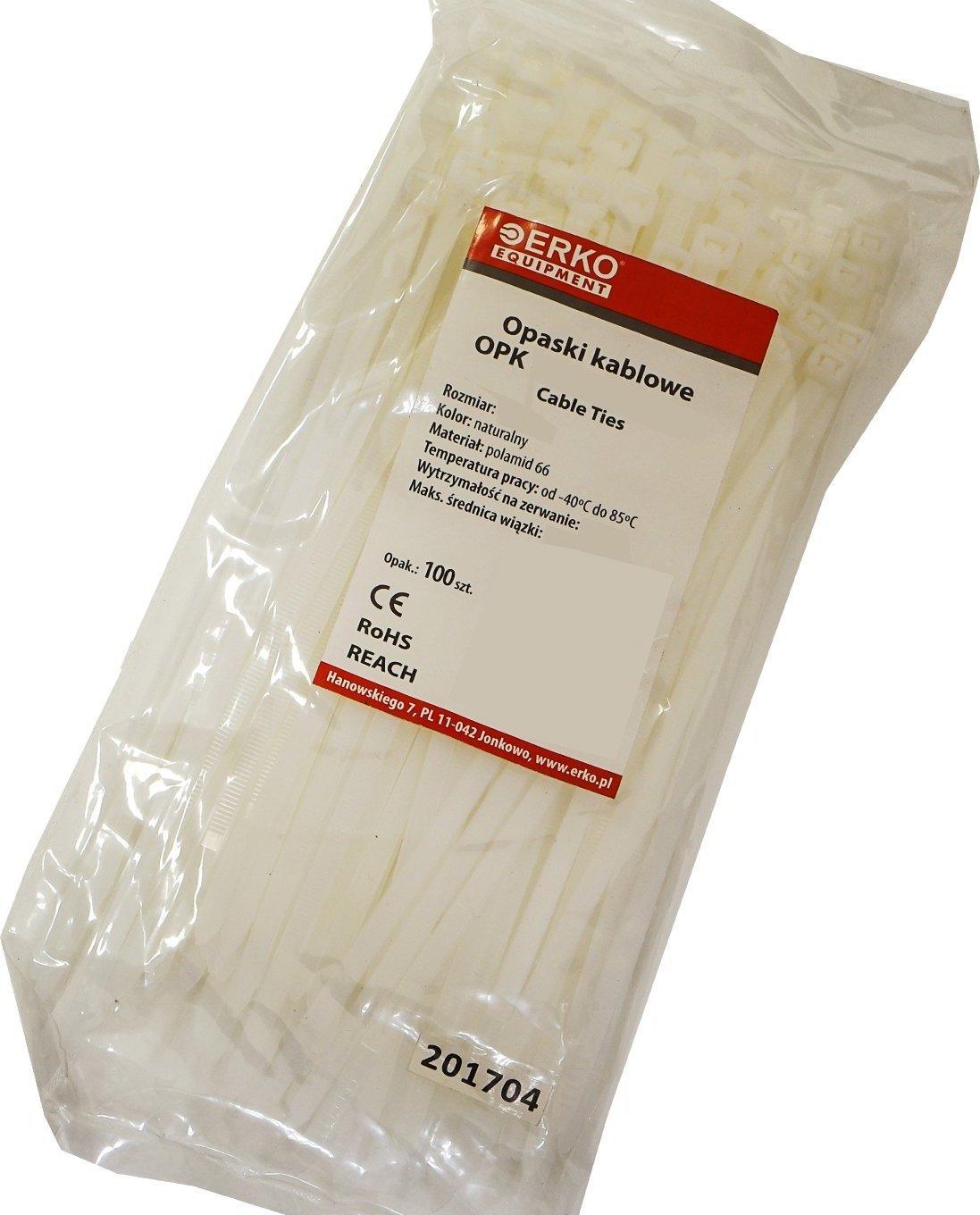 Organizer Erko Opaska zaciskowa biała OPK 250/4,8 op.100szt ERKO