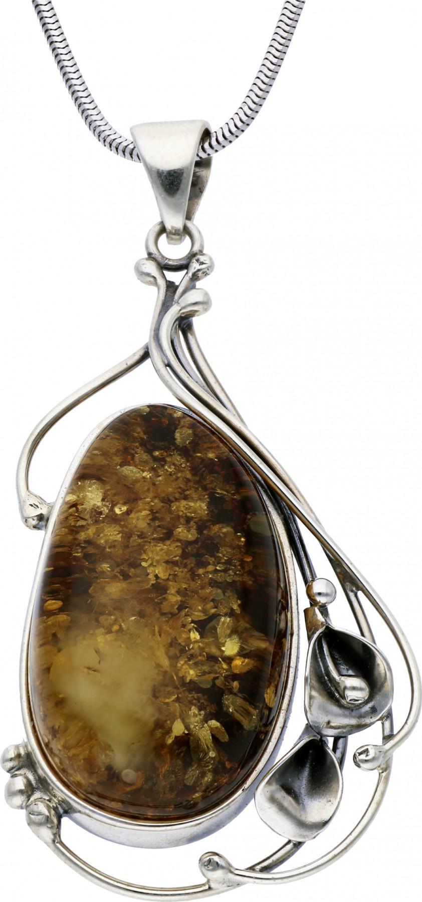 Rosanto Zdobna srebrna zawieszka z bursztynem 925