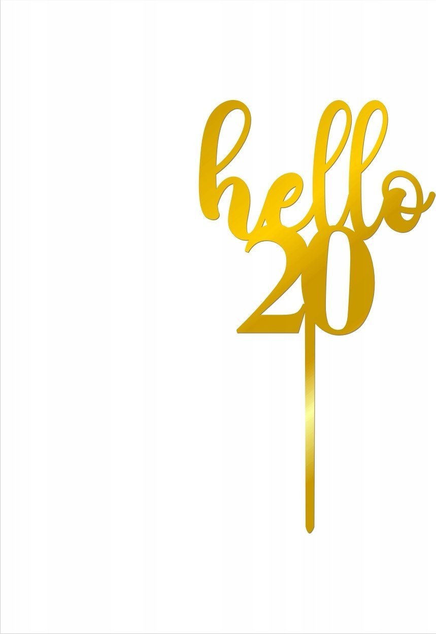 details Topper hello 20 dekoracja na tort pleksi złoty