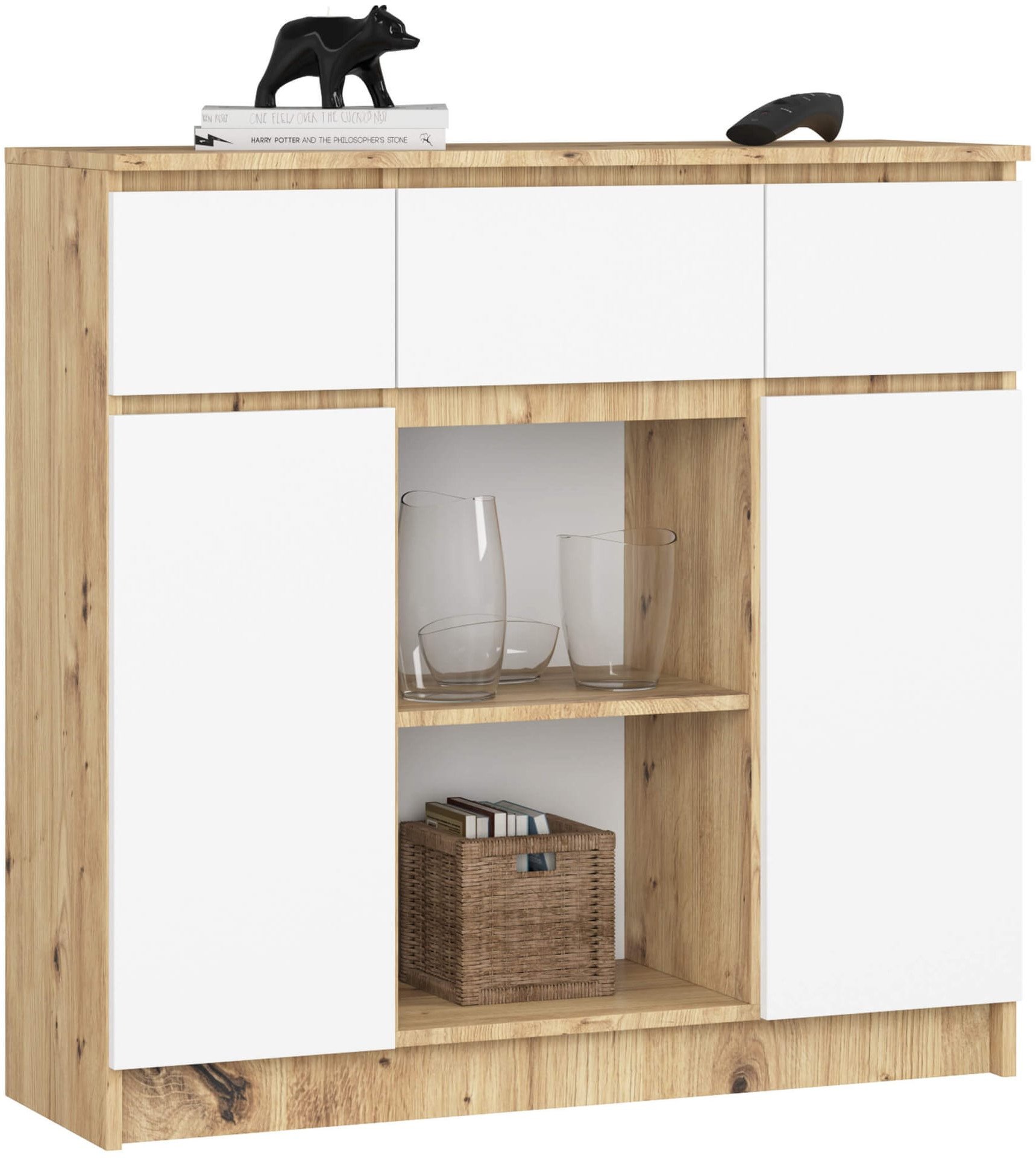 KOMODA K100 2D 3SZ 1P PK DĄB ARTISAN / BIAŁY