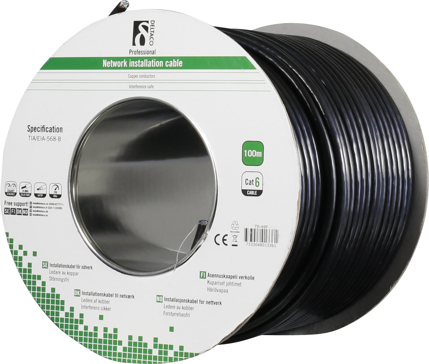 Deltaco TP-49F, 100 m, Cat6, F/UTP (FTP), Black