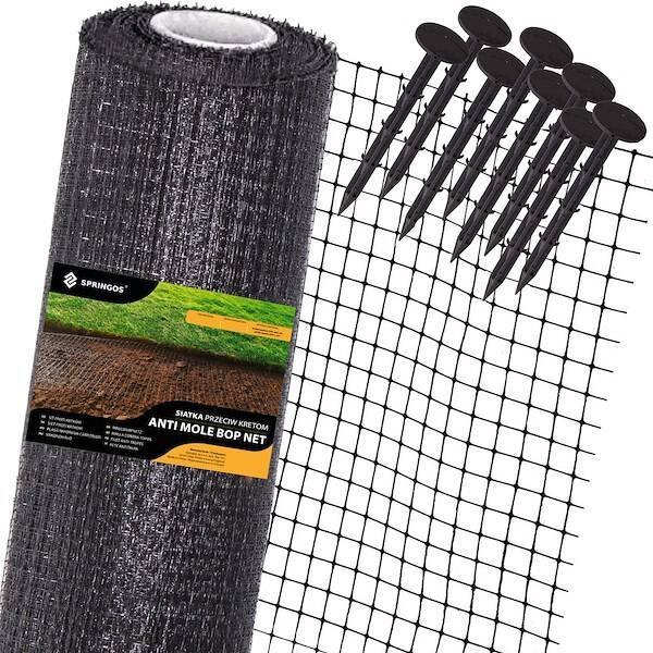 Springos Siatka na krety 2x100 m + kołki 100 szt. przeciw kretom, nornicom 45g/m2 UNIWERSALNY