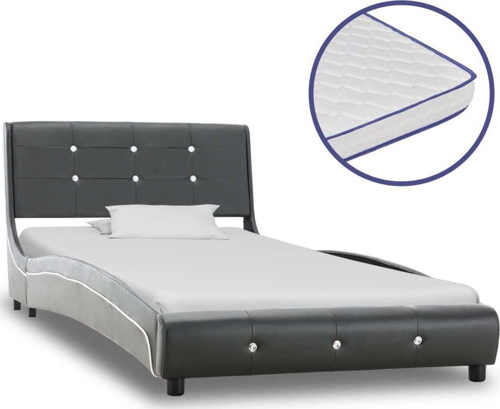 vidaXL Łóżko z materacem memory, szare, sztuczna skóra, 90 x 200 cm