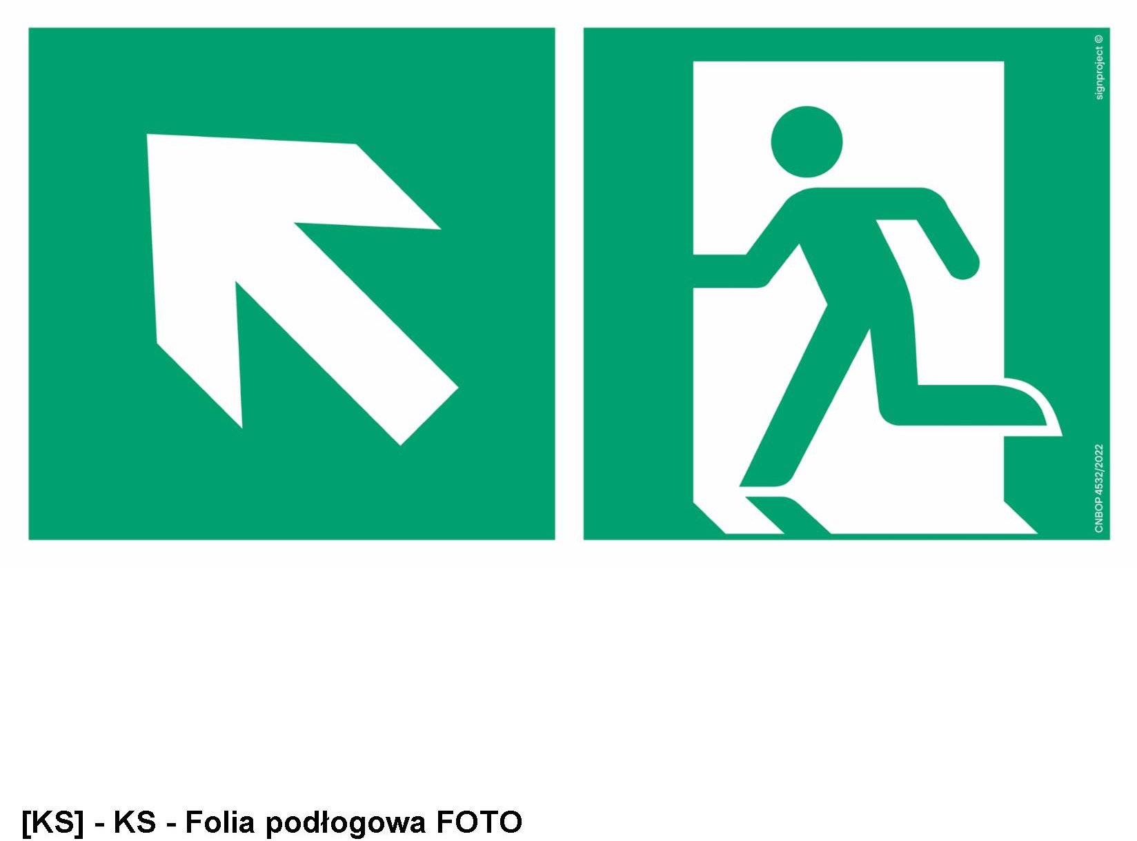 AE091 - Kierunek do wyjścia ewakuacyjnego w górę w lewo 600x300