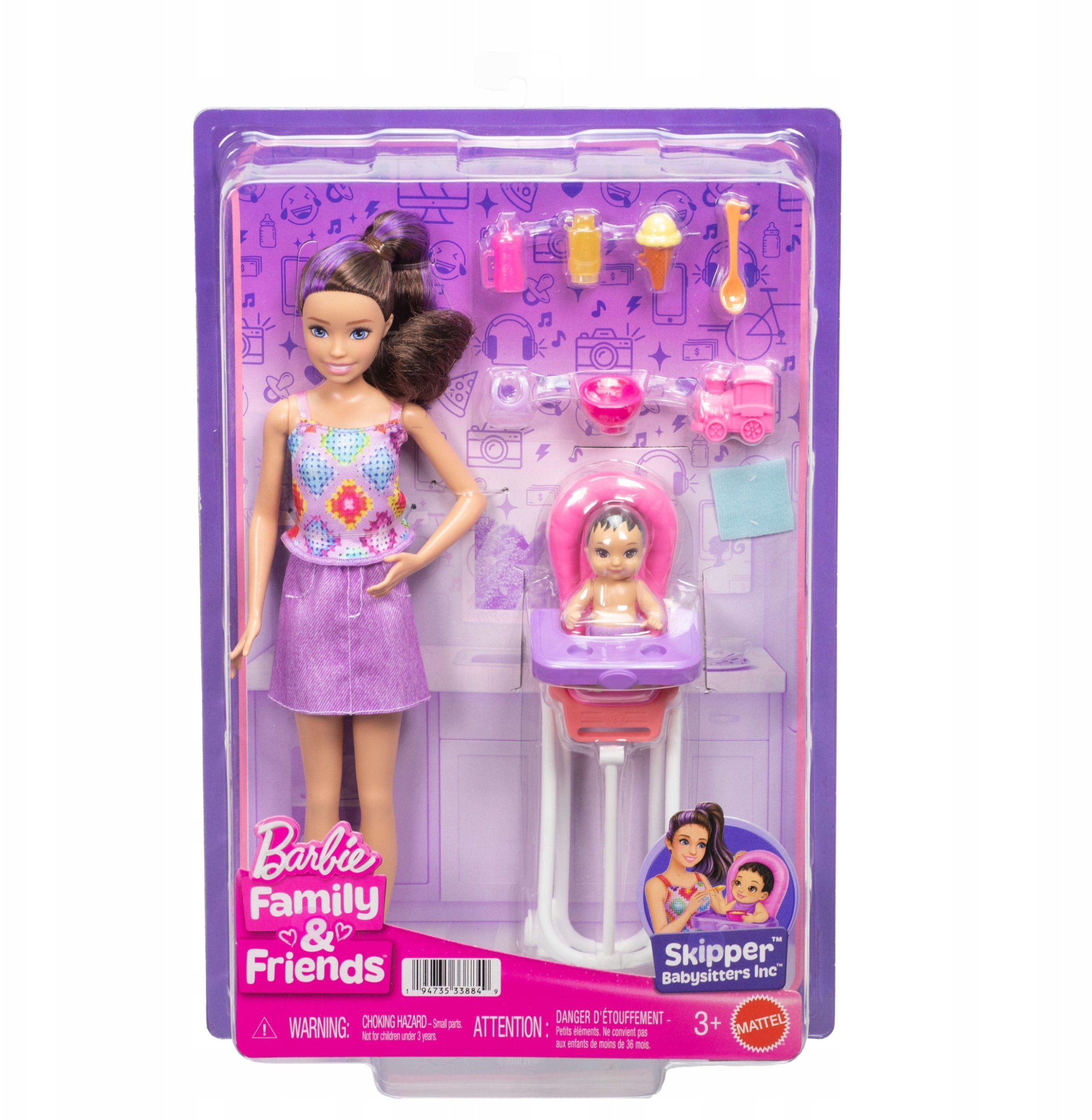 LALKA BARBIE SKIPPER OPIEKUNKA Z Krzesełkiem do karmienia I BOBASEM zestaw do zabawy JJB44/JKC16