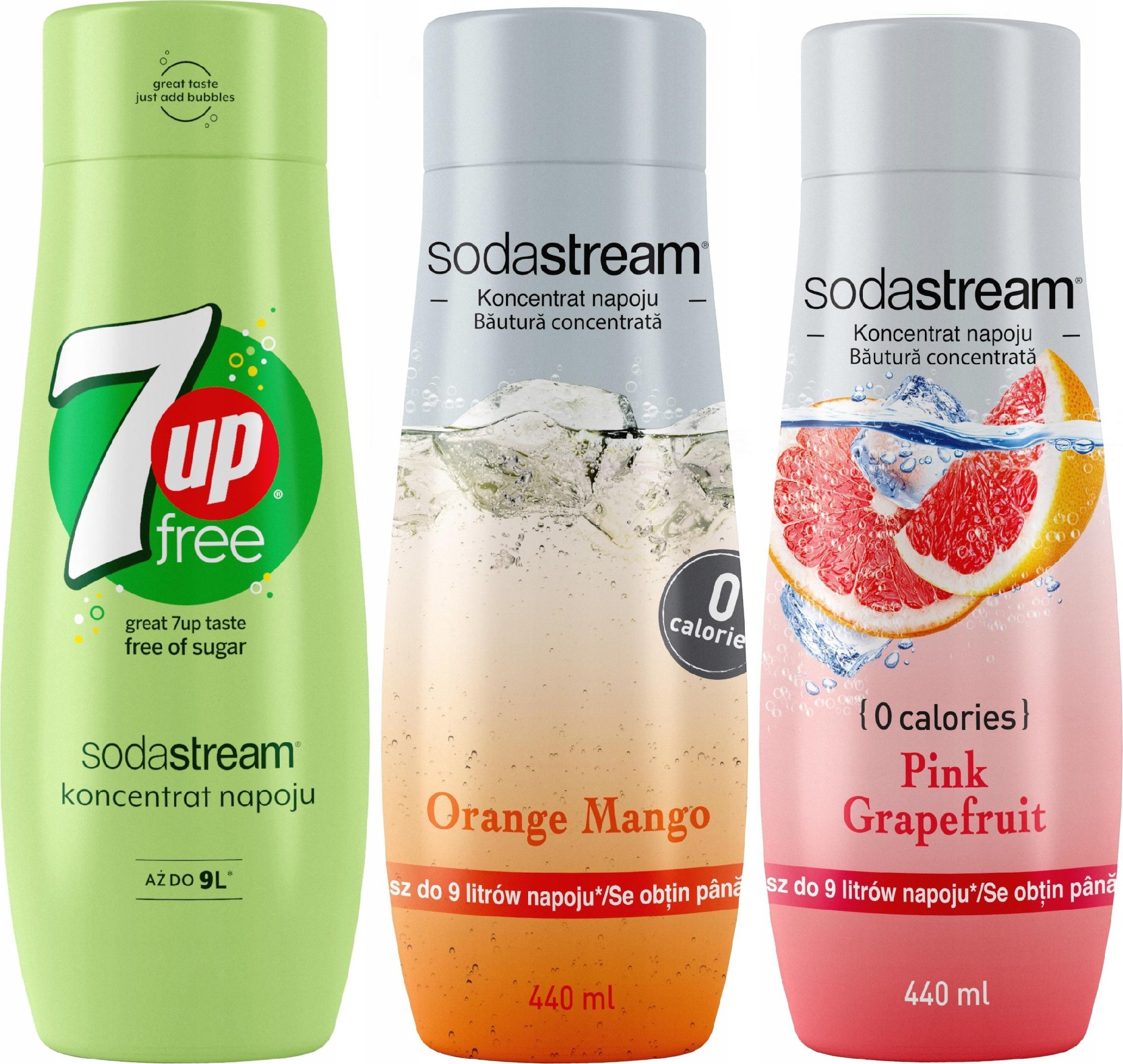Zestaw 3 koncentratów SodaStream 7UpFREE+Orange-Mango+Grapefruit
