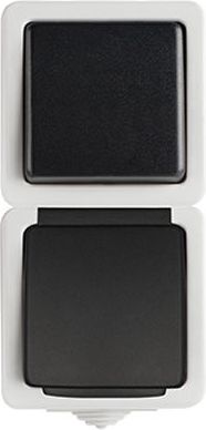 Kanlux TEKNO Łącznik jednobiegunowy + gniazdo francuskie z ochroną styków pionowy śrubowy 10AX/16A 250V czarne (25361)