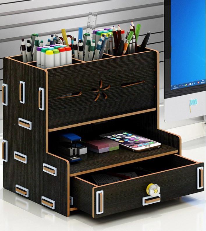 Gold Start Organizer na biurko z szufladami, Rodzaj drewna: Czarny dąb