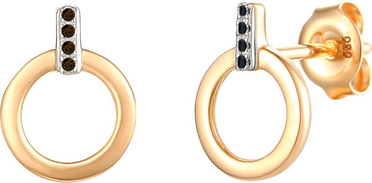 Lovrin Złote kolczyki 585 ringi z czarnymi diamentami