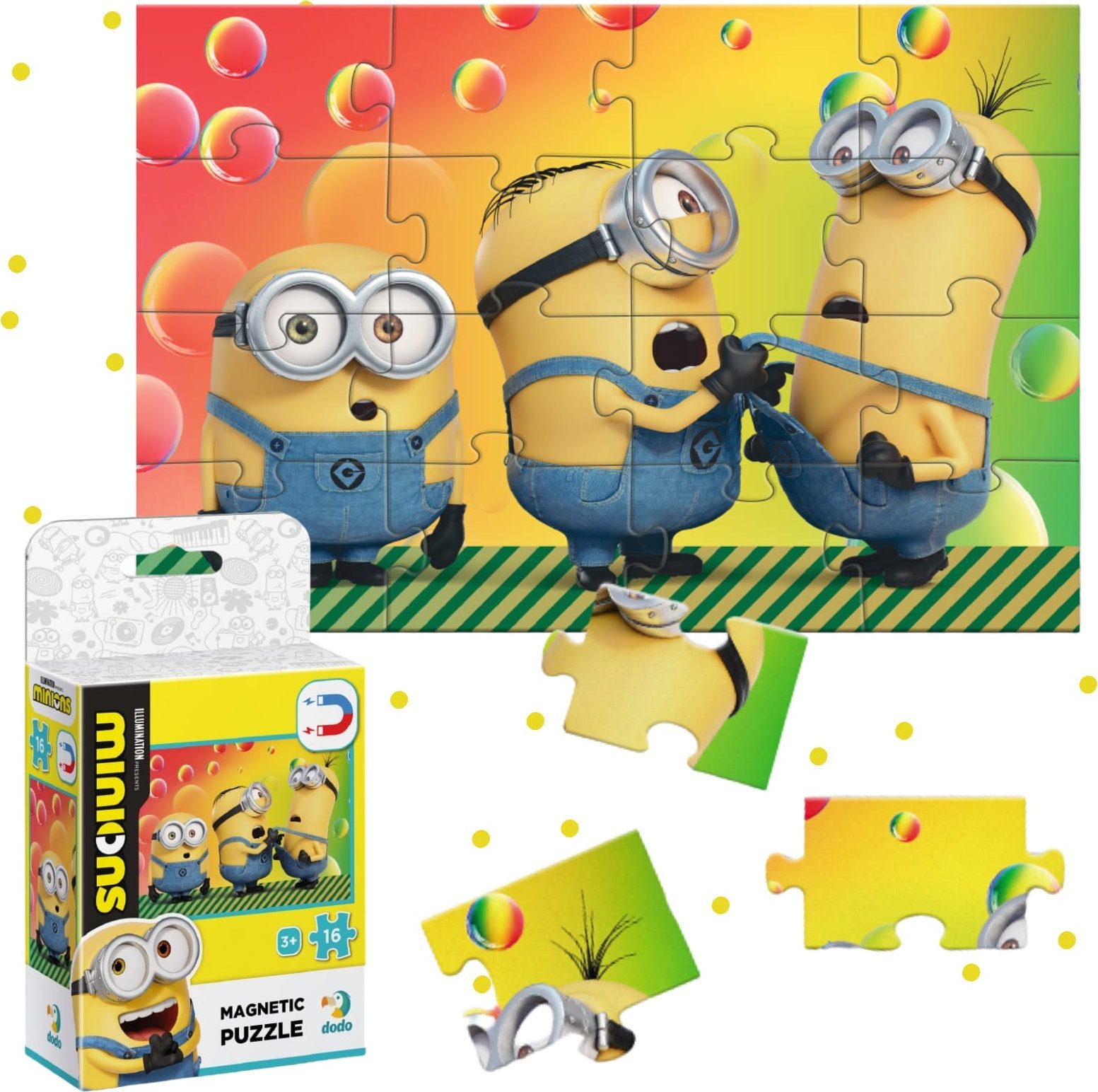 MAGNETYCZNE PUZZLE "MINIONKI" 16 ELEMENTÓW KOLOROWEJ UKŁADANKI DLA DZIECI