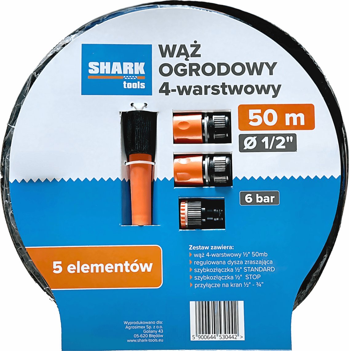 Zestaw wąż ogrodowy 4-warstwowy 1/2'' 50m z akcesoriami Shark Tools