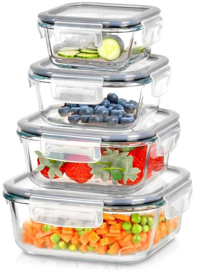 ZESTAW 4 SZKLANYCH POJEMNIKÓW NA ŻYWNOŚĆ Z POKRYWAMI I USZCZELKAMI 229236