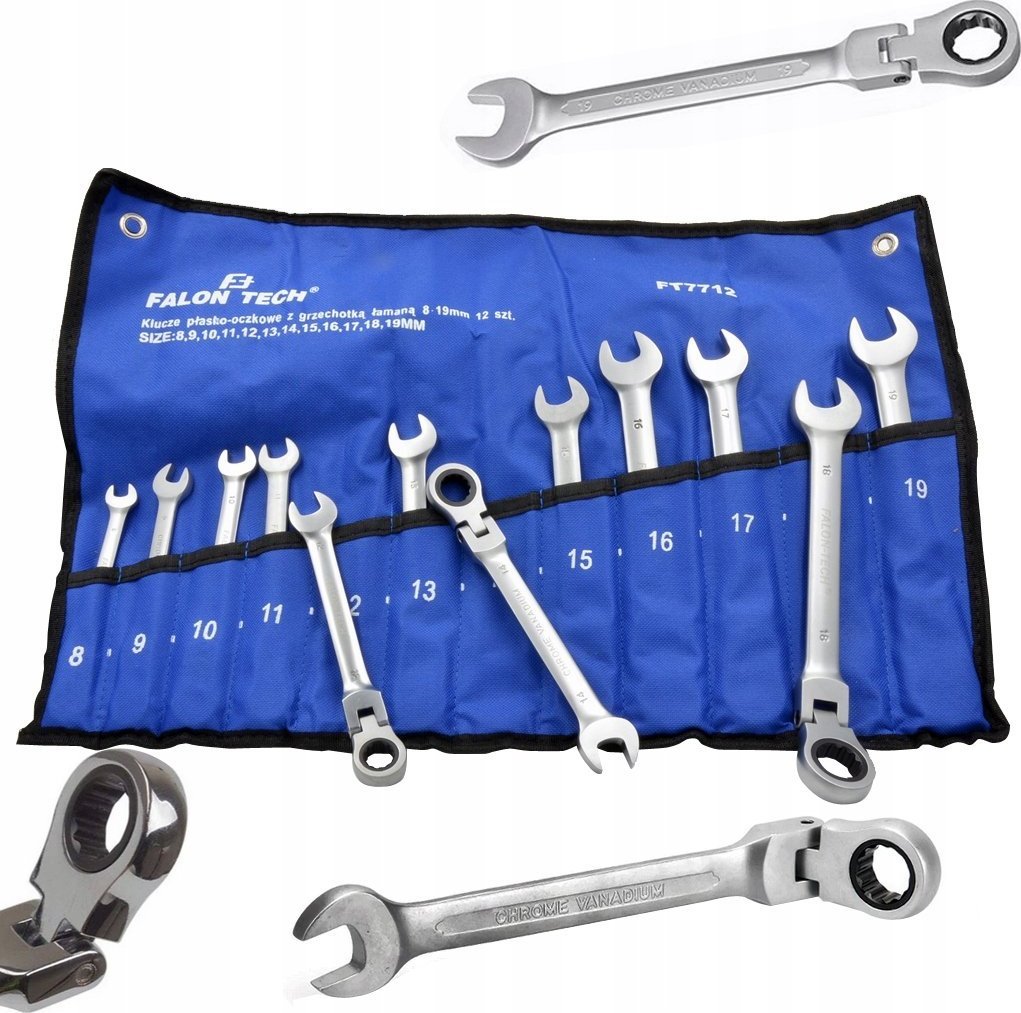 Falon-Tech KLUCZE PŁASKO OCZKOWE Z GRZECHOTKĄ ZESTAW 8-19 12EL