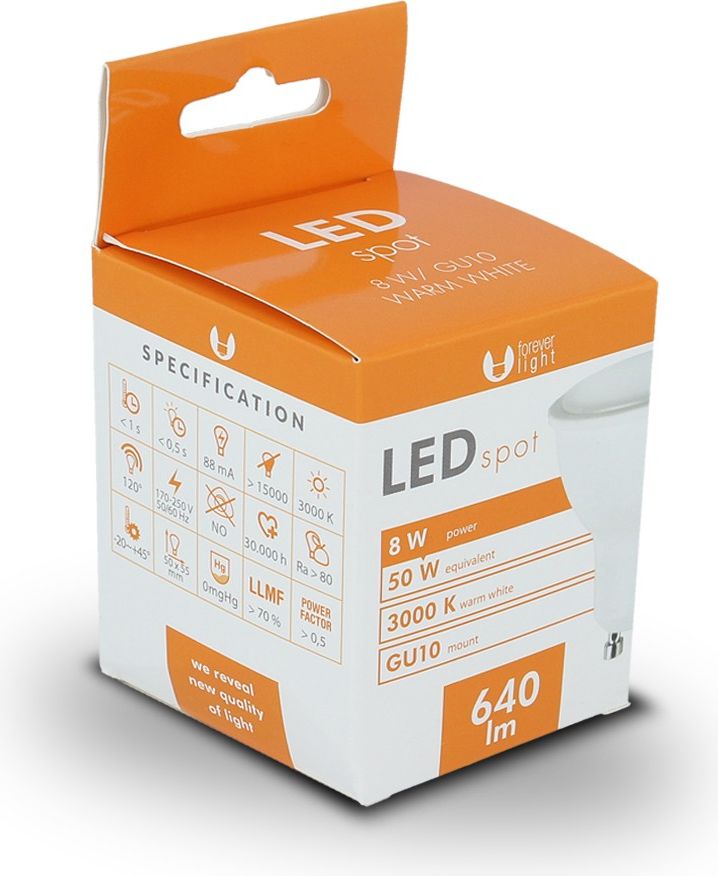 Forever Light Żarówka LED GU10 8W 230V 3000K (97380)
