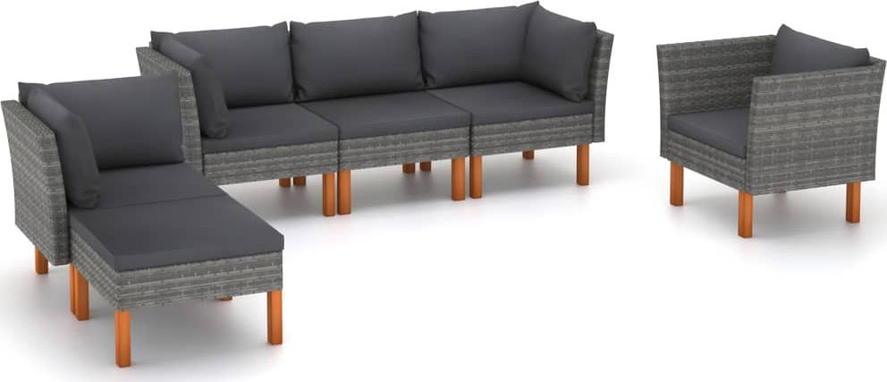 vidaXL 6-cz. zestaw wypoczynkowy do ogrodu, rattan PE i eukaliptus