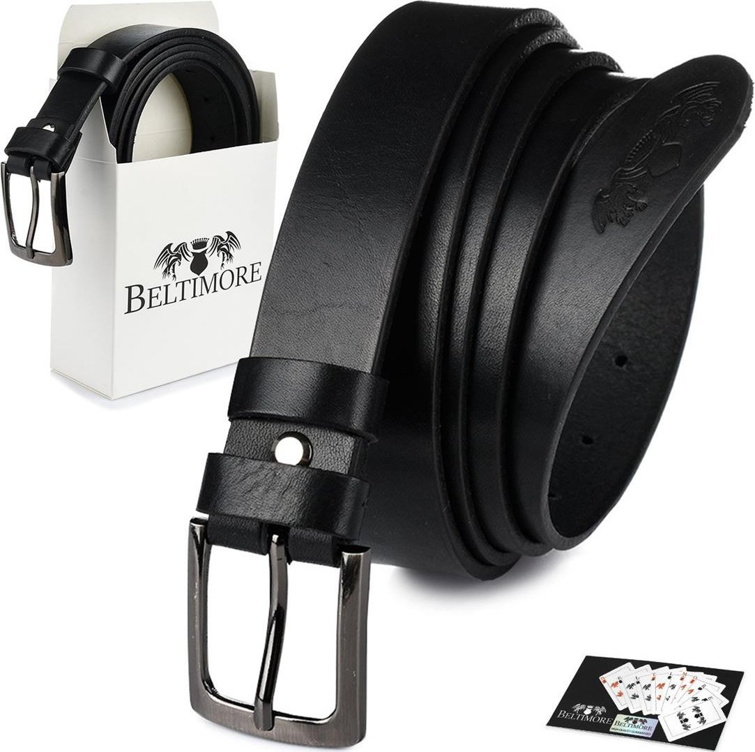 Beltimore Beltimore skórzany licowy wąski pasek męski czarny E09 : Kolory - czarny, Rozmiar pasków - r.115-130 cm NoSize