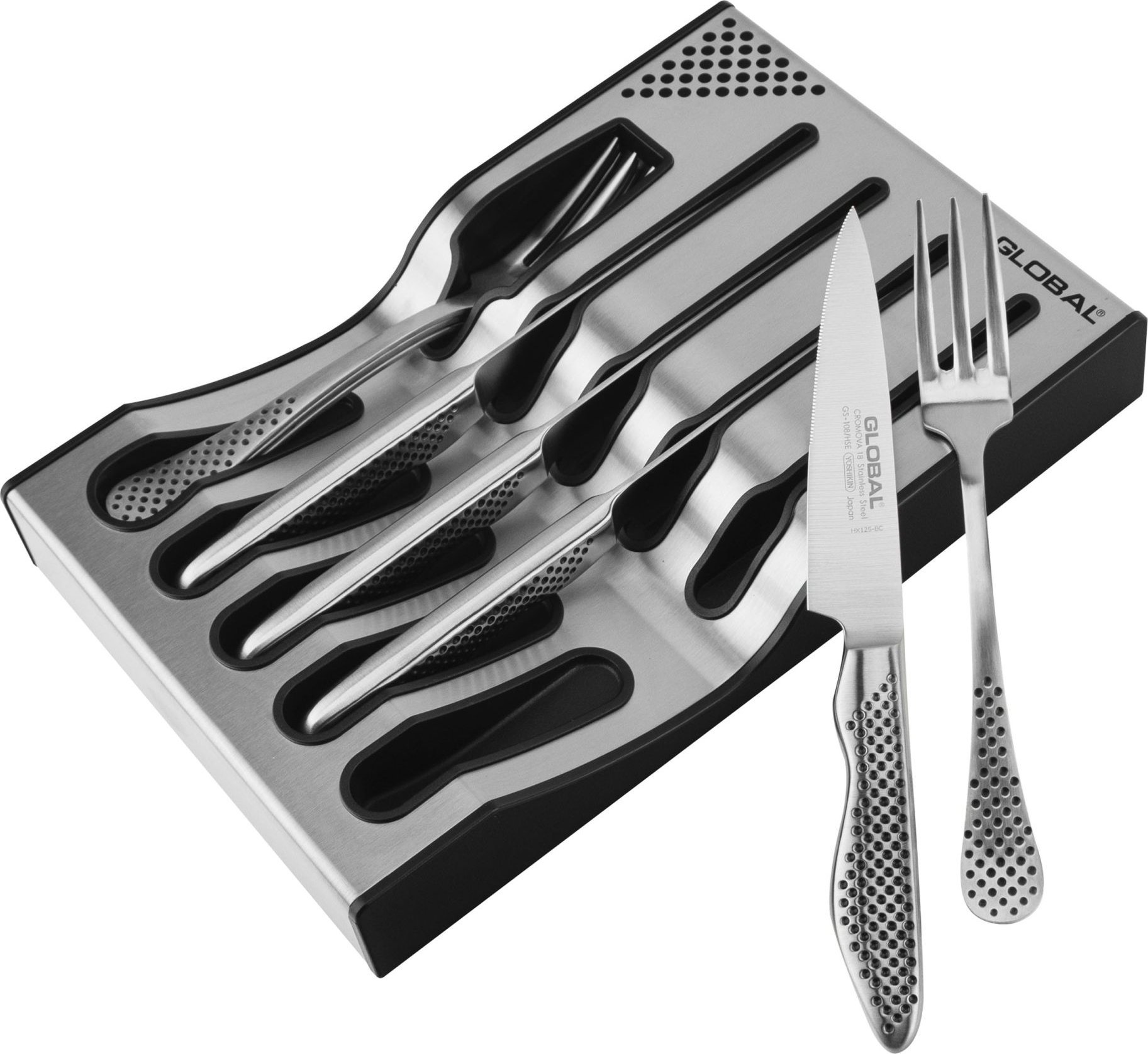 Global Zestaw noży do steków dla 4 osób z bazą | Global Dock Steak Set