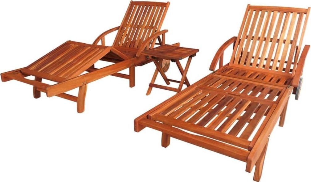 vidaXL Leżaki ze stolikiem, 2 szt., lite drewno akacjowe