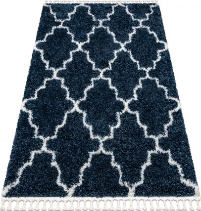 Dywany Łuszczów Dywan UNION 3488 Koniczyna marokańska niebieski / krem Frędzle berberyjski marokański shaggy, 140x190 cm