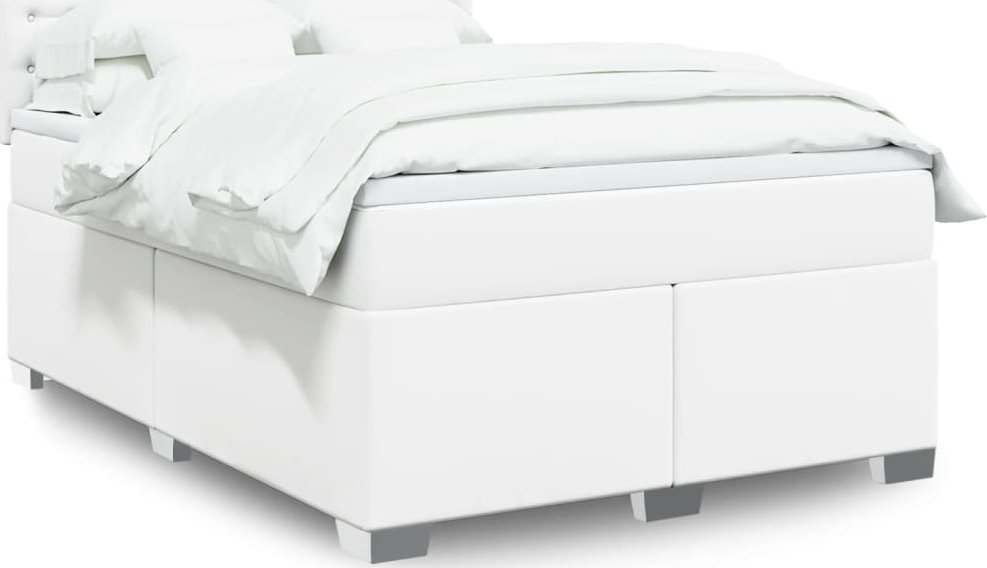 vidaXL Łóżko kontynentalne z materacem, białe, ekoskóra 140x200 cm