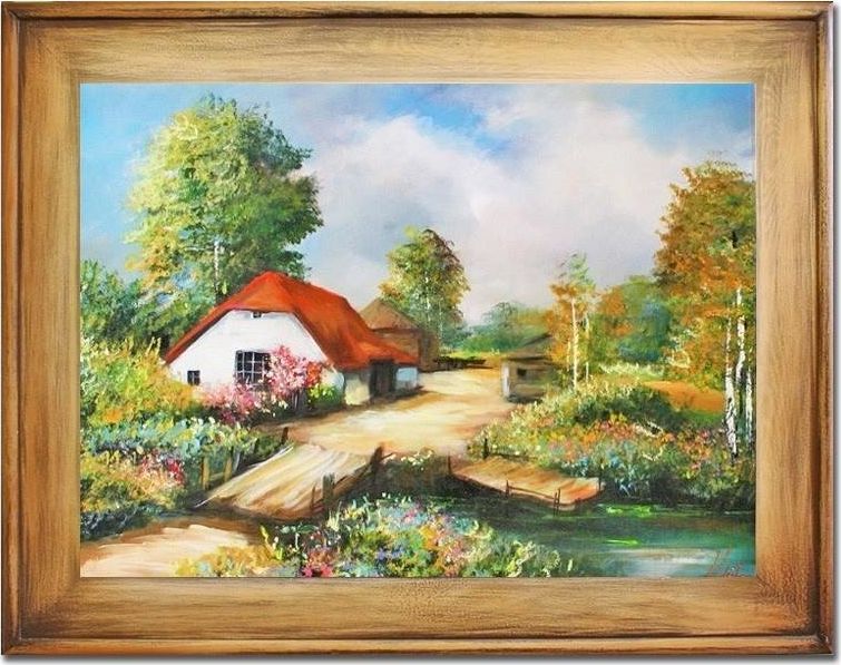 GO-BI Obraz "Dworki, mlyny, chaty," ręcznie malowany 72x92cm
