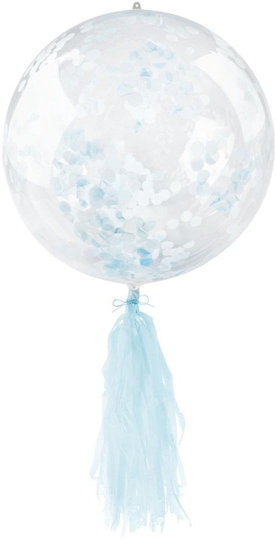 Balon PVC z konfetti i frędzlami niebieski