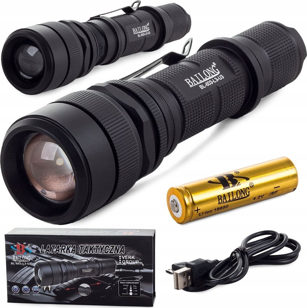 Latarka Verk LATARKA TAKTYCZNA BAILONG USB LED CREE XM-L T6