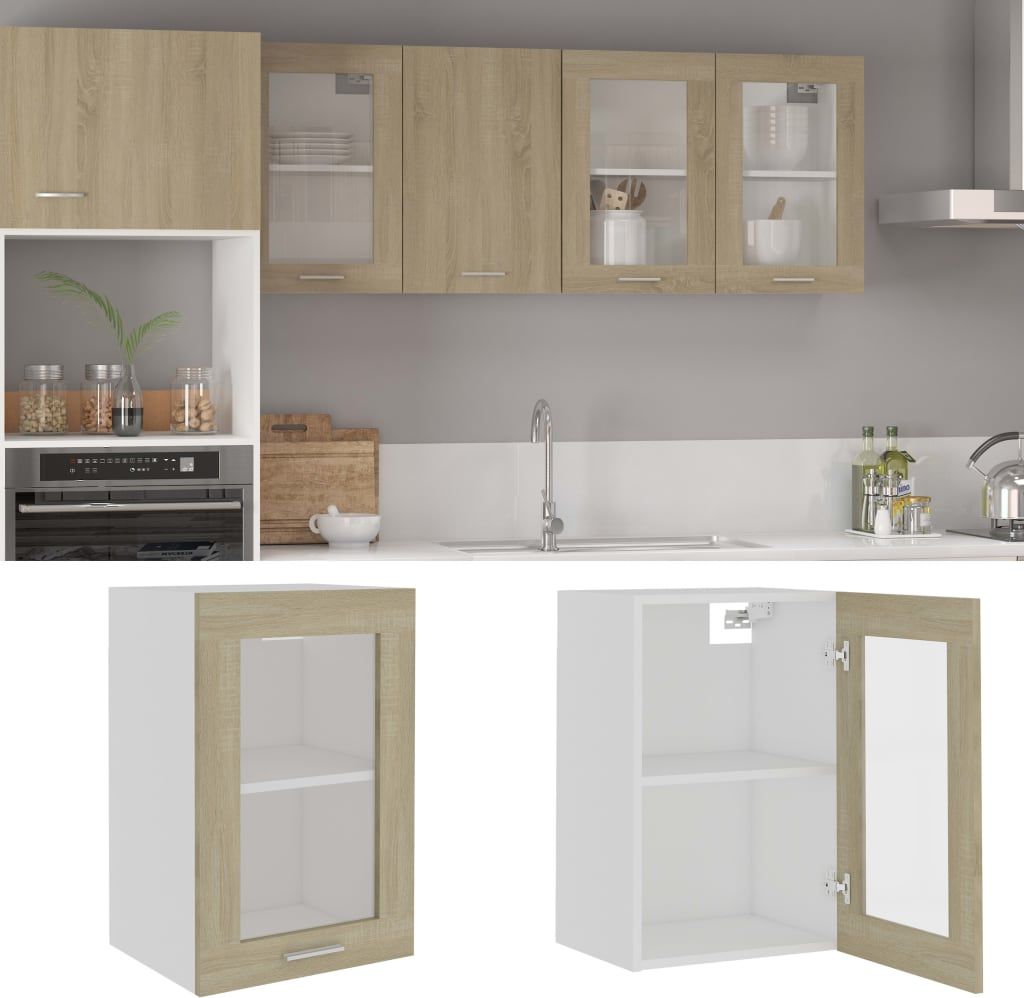 vidaXL VidaXL Szafka wisząca z szybą, kolor dąb sonoma, 40x31x60 cm, płyta