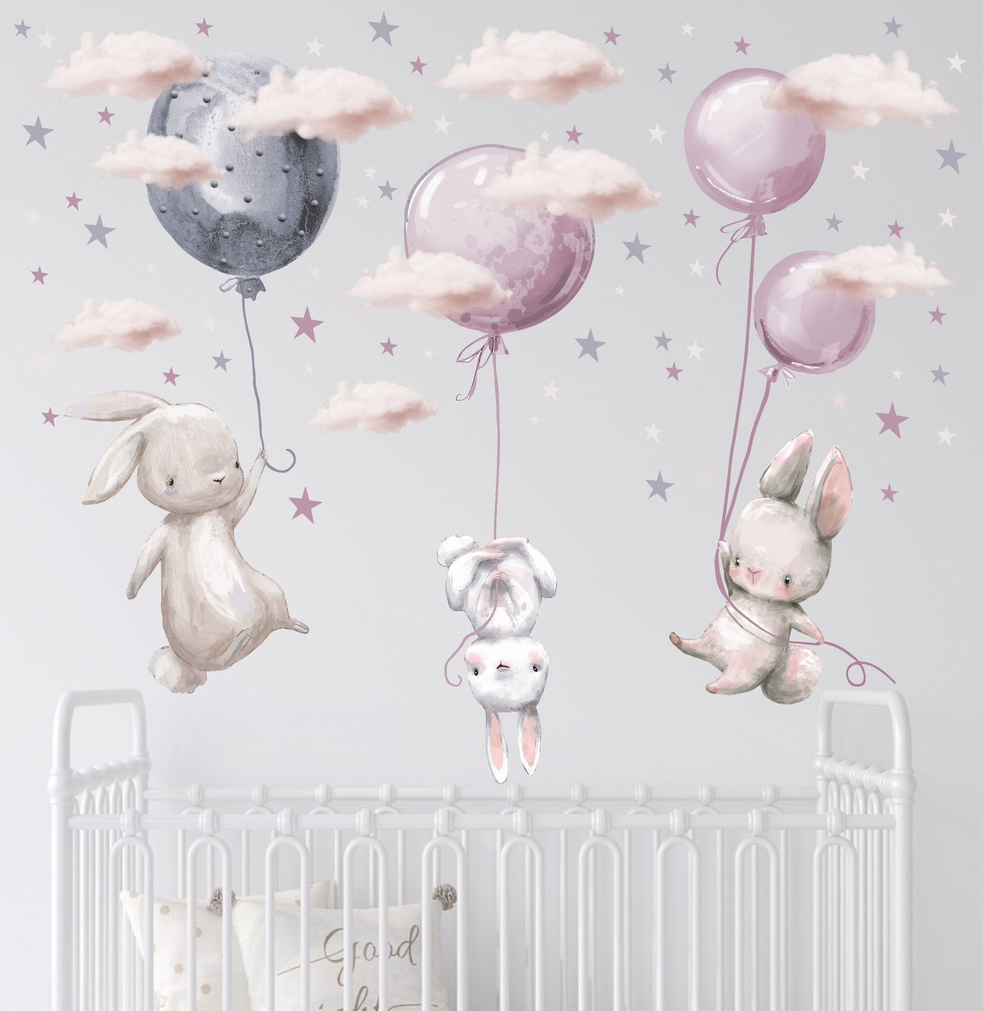 Mała Pracownia DK Naklejka Zajączki, chmurki różowe baloniki Nr.5