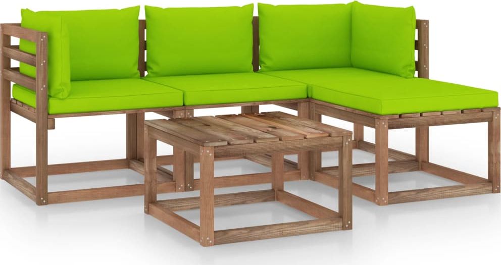 vidaXL 5-cz. zestaw wypoczynkowy do ogrodu z jasnozielonymi poduszkami