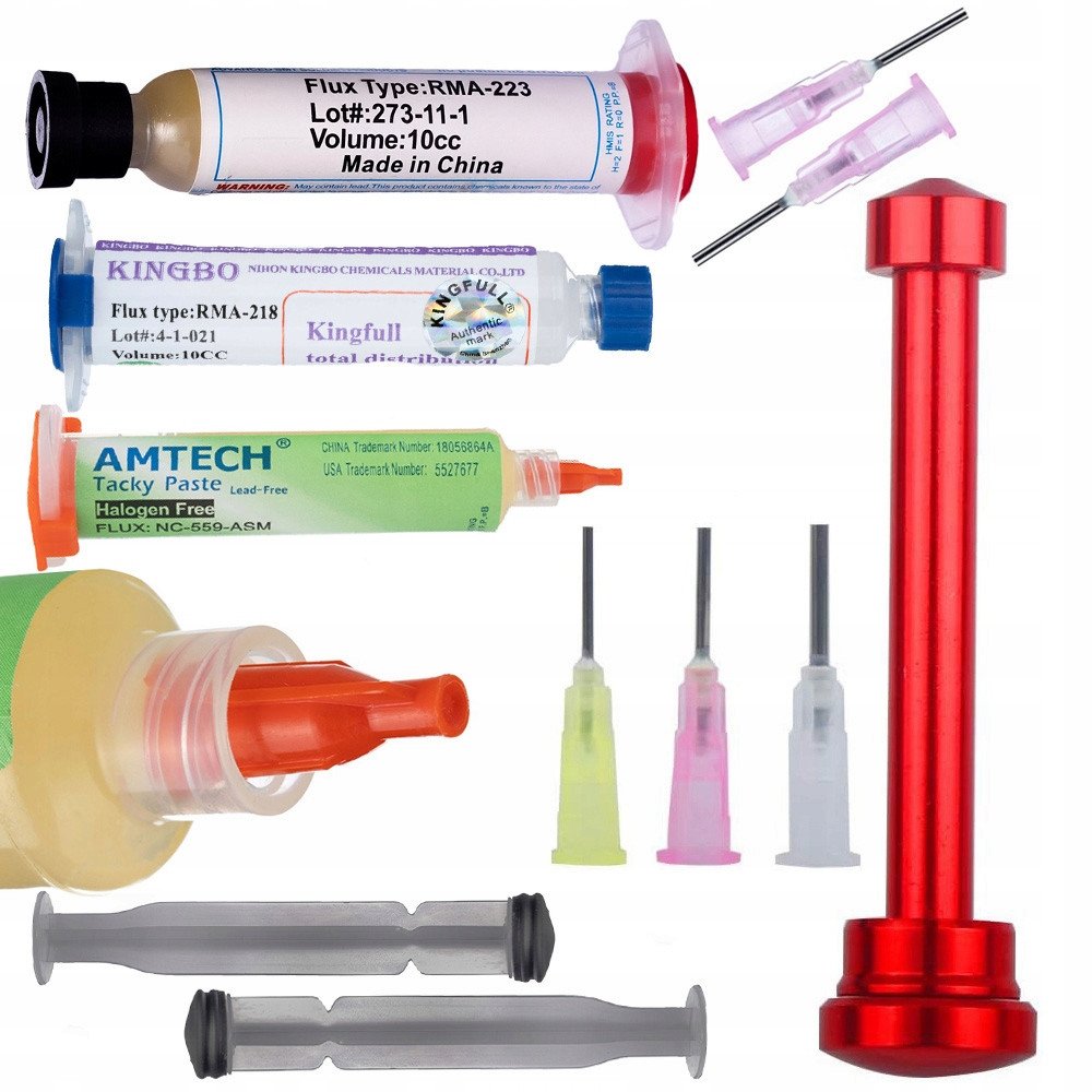 WYCISKACZ TŁOCZEK DO STRZYKAWKI 3X IGŁA FLUX HQ +3X TOPNIK RMA-223 BGA SMD