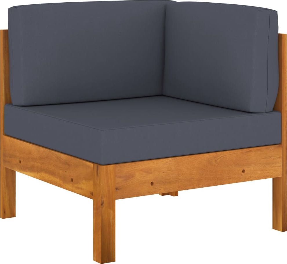 vidaXL Moduł sofy narożnej z ciemnoszarymi poduszkami drewno akacjowe