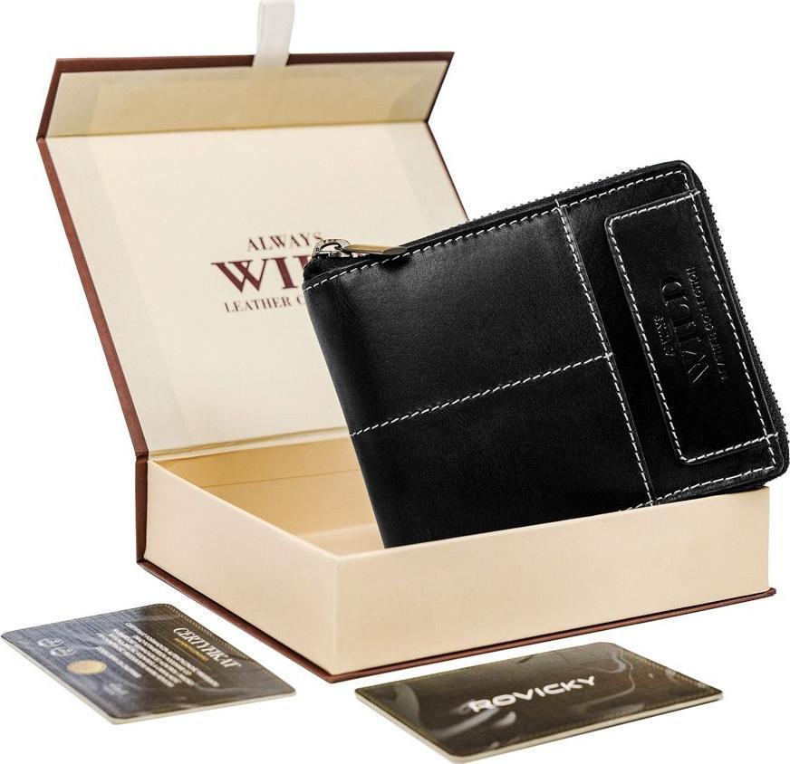 Always Wild Skórzany Portfel Męski Na Suwak Z Kontrastowymi Przeszyciami !