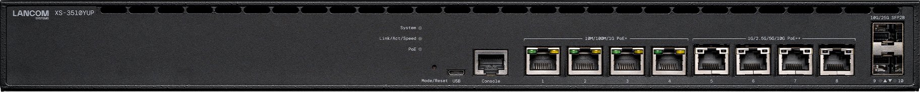 LANCOM XS-3510YUP Managed L3-Lite multi-gigabit PoE++ access switch 4x 1GE PoE+ 802.3at 4x 10GE PoE++ 802.3bt type 4 2x 25G SFP28
