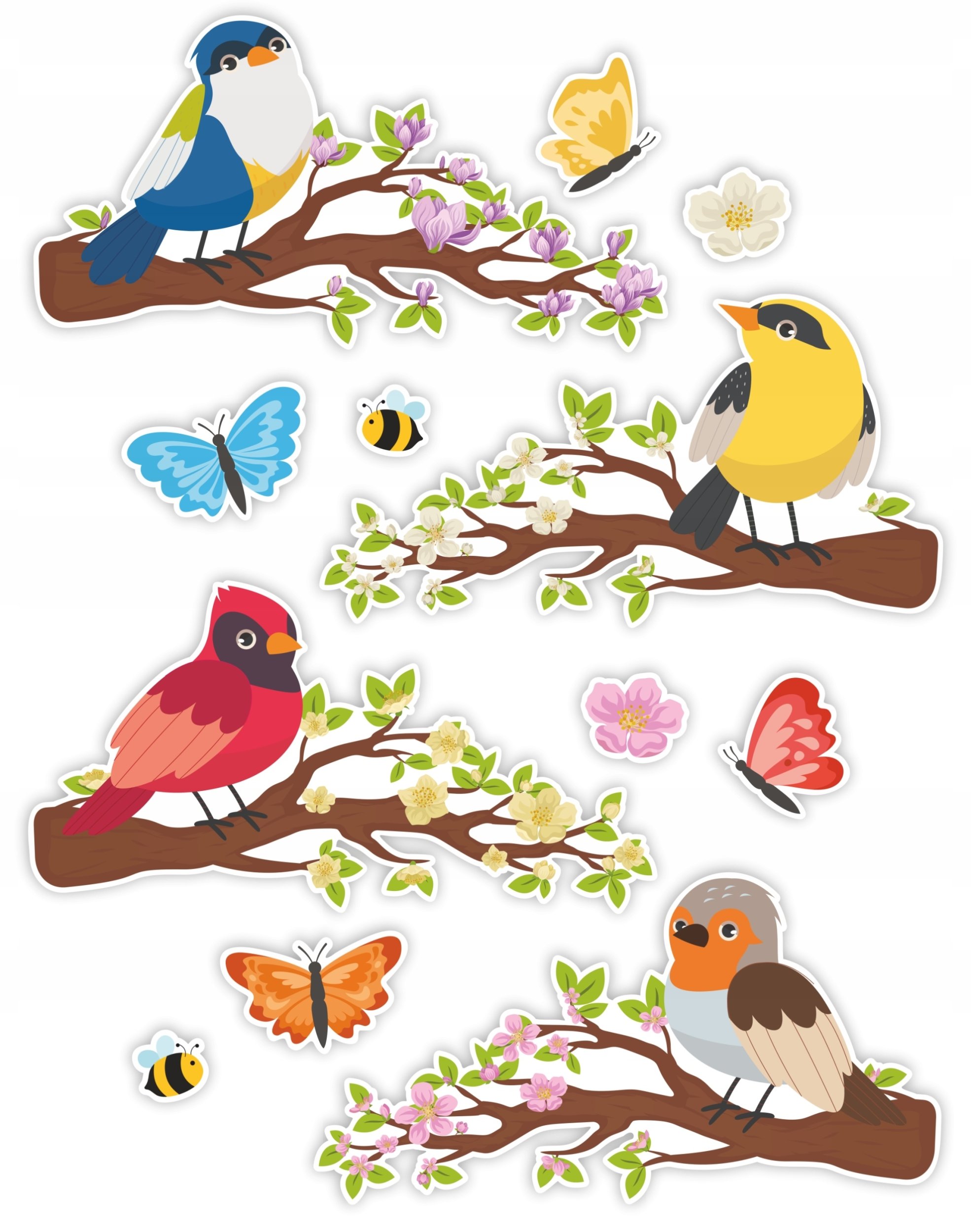 Dekoracje okienne dwustronne - Wiosna Ptaszki 12el