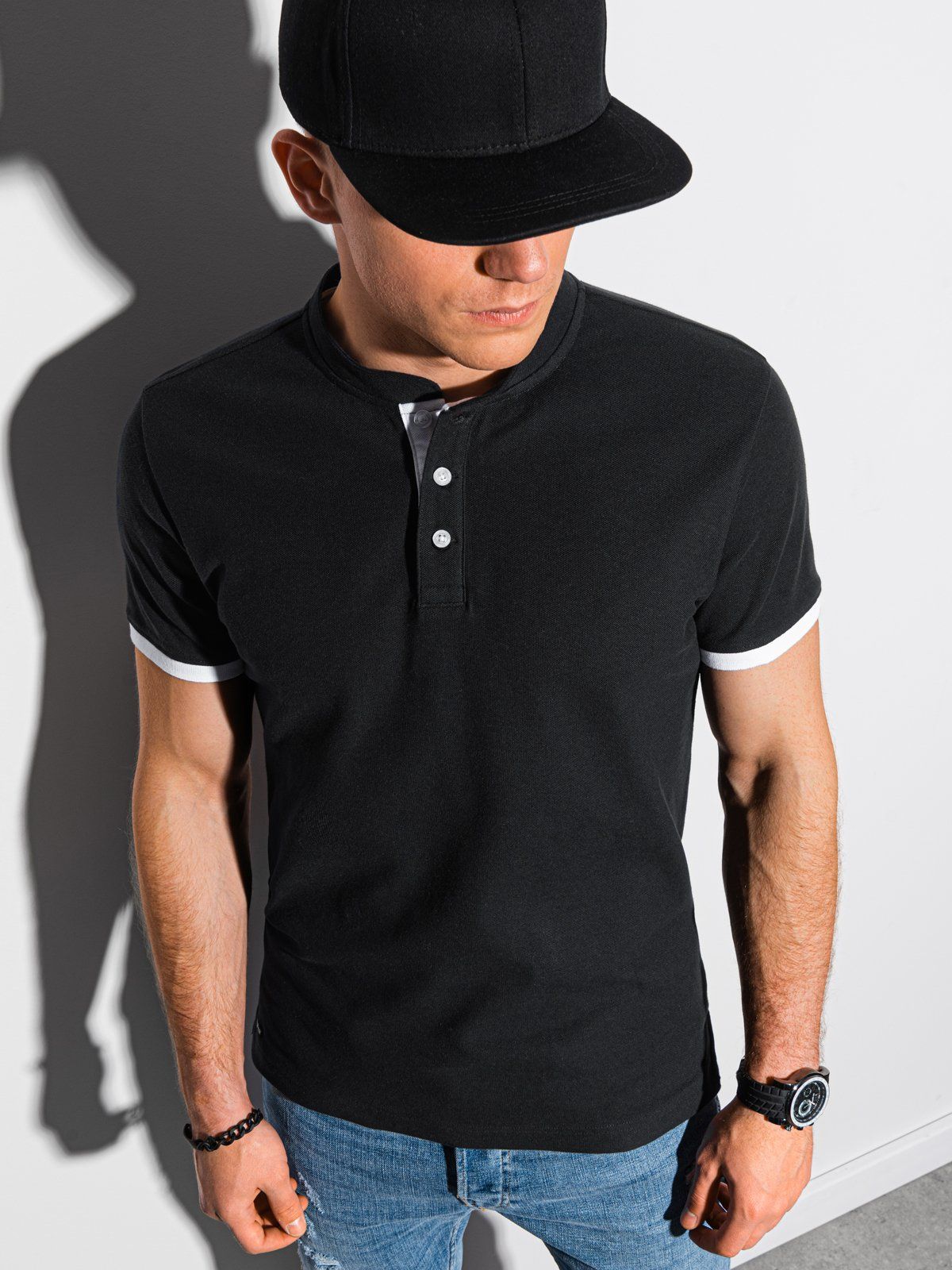 Ombre Koszulka męska polo bawełniana S1381 - czarna XL