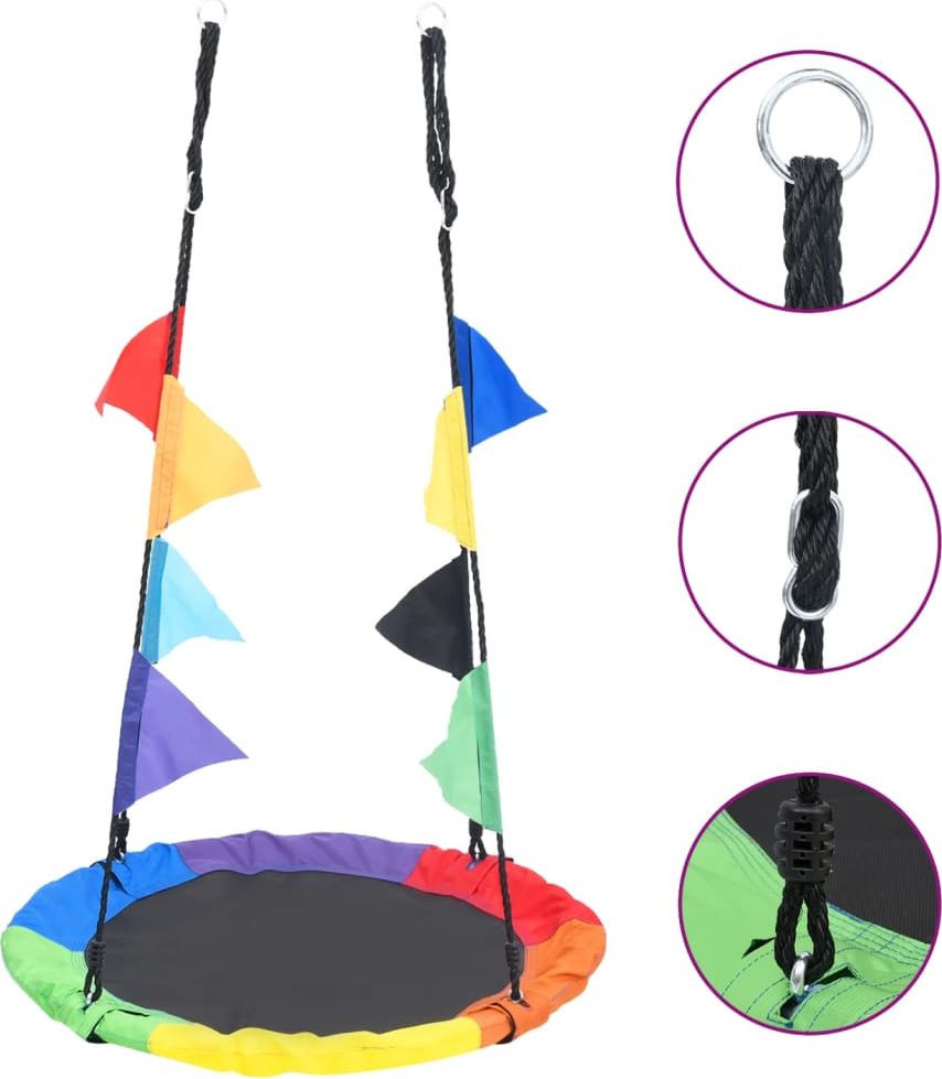 Huśtawka vidaXL Tęczowa huśtawka typu gniazdo z chorągiewkami, 100 cm