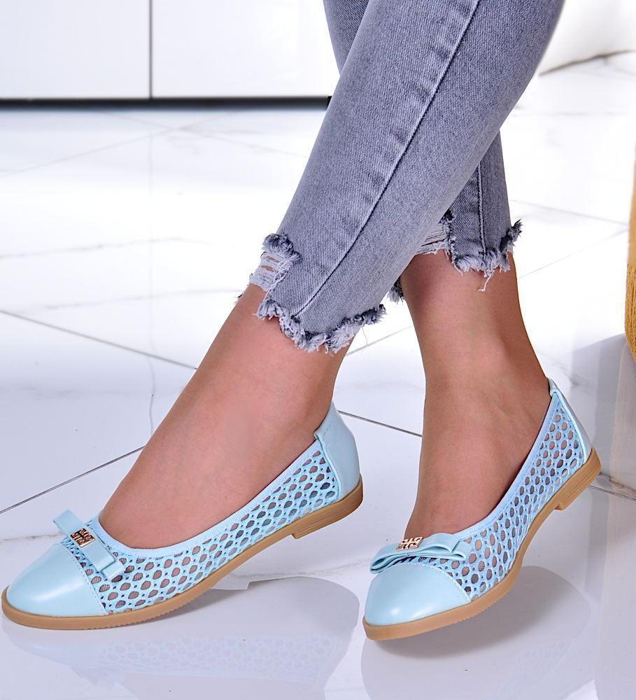 Pantofelek24 Przewiewne damskie baleriny Niebieskie /E7-2 10488 S197/ 36