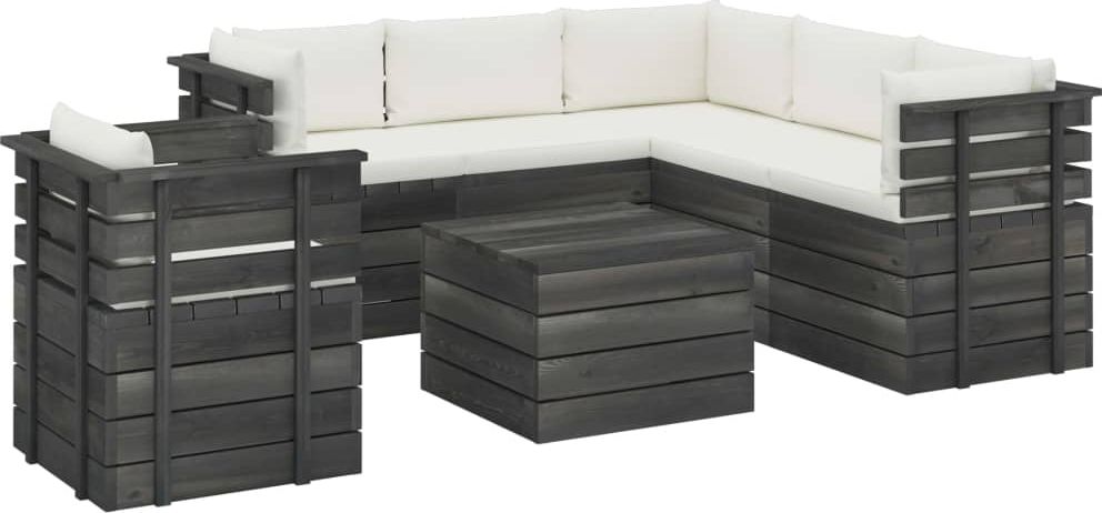 vidaXL 7-cz. zestaw wypoczynkowy z palet, z poduszkami, lita sosna (3061913)