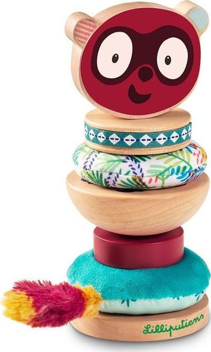 Lilliputiens Drewniana układanka piramida z miękkimi elementami Lemur George