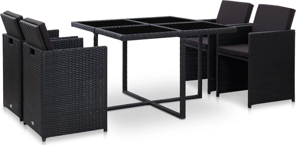 vidaXL 5 częściowy zestaw mebli ogrodowych z poduszkami, rattan PE, czarny (46384)