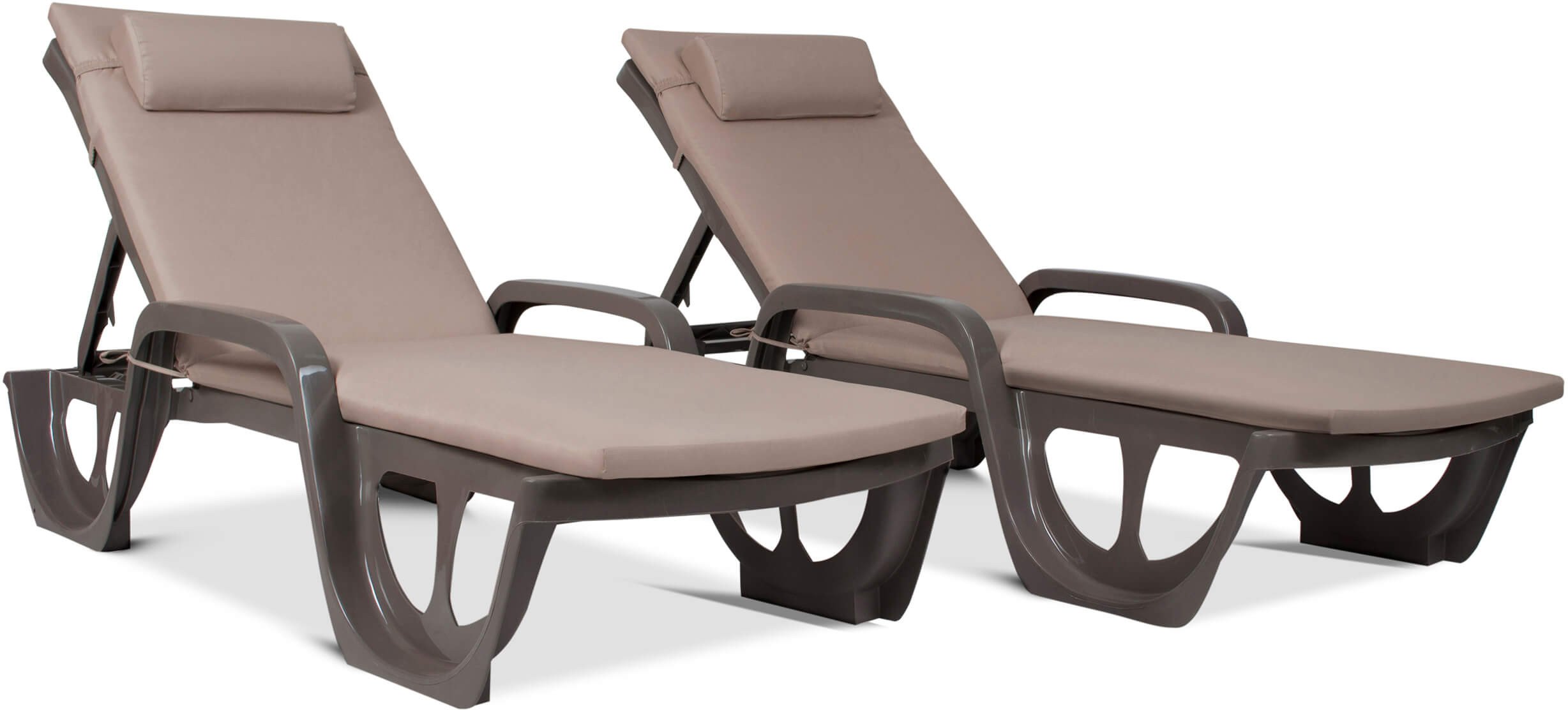 Zestaw 2 leżaków ogrodowych Keter FLORIDA cappuccino z poduszkami Bazkar MADERA S-21