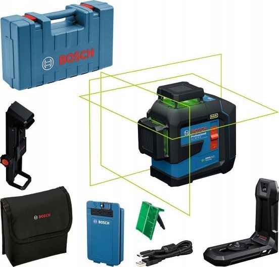 BOSCH.PLANE LASER GLL 80-33 G GREEN USB-C 1x BA 3.7 V 3.0 Ah XL + HANDLE LB 10 + CLAMP DK 20 CASE