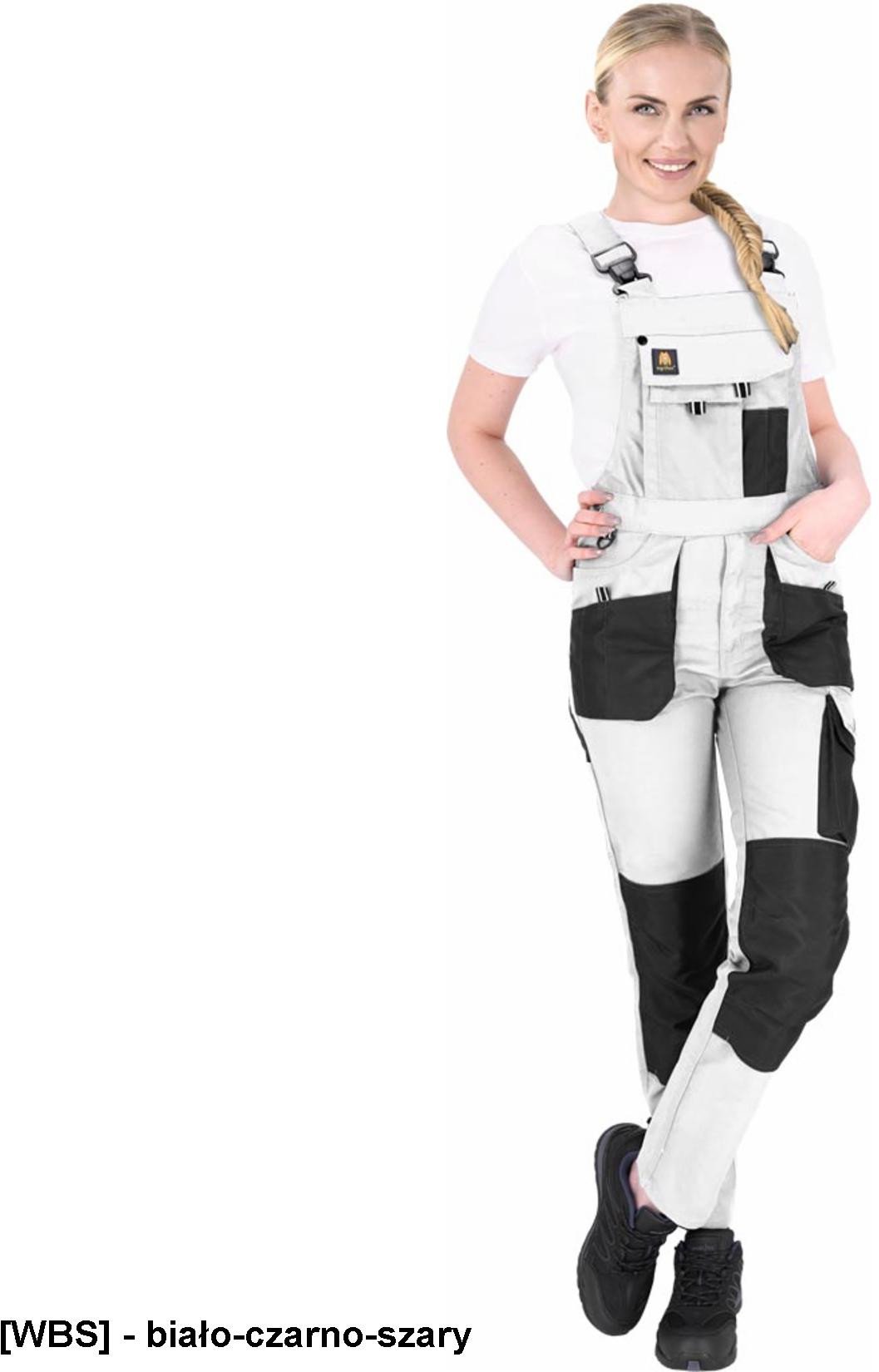 OX-FIO-B - Spodnie ochronne ogrodniczki FIO, damskie - biało-czarno-szary 46