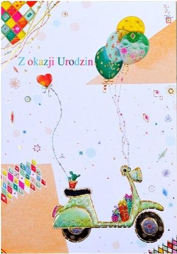 Trend Karnet B6 urodziny skuter i balony silver