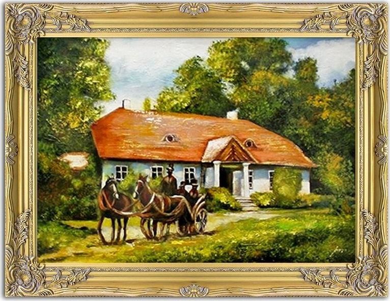 GO-BI Obraz Dworki, mlyny, chaty, ręcznie malowany 63x84cm uniwersalny