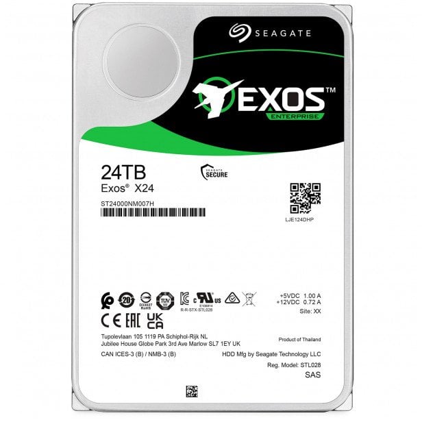 Dysk Seagate Exos X24 ST24000NM007H - Festplatte - Enterprise - 24 TB - intern - 3.5" - SAS 12Gb/s - 7200 rpm - Puffer: 512 MB