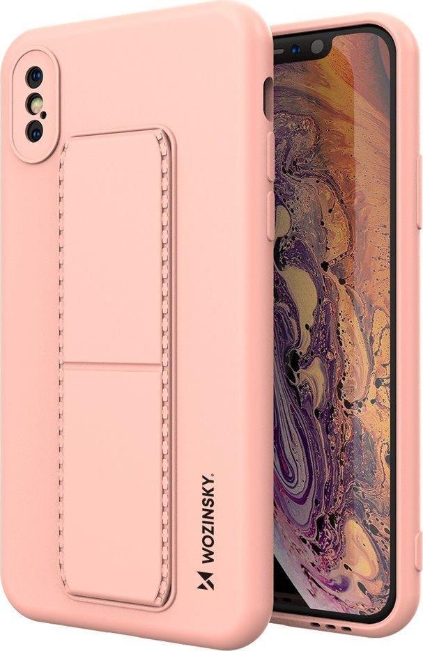 Wozinsky Wozinsky Kickstand Case elastyczne silikonowe etui z podstawką iPhone XS / iPhone X różowy