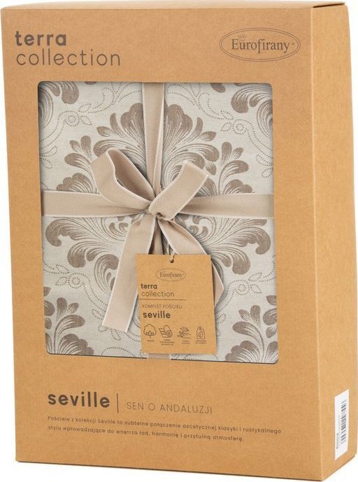 Eurofirany Pościel bawełniana z żakardowym wzorem SEVILLE 220X200 jasnobrązowa